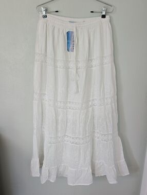 White Waves | NWT White Cotton Eyelet Boho Maxi Skirt Size XXL
